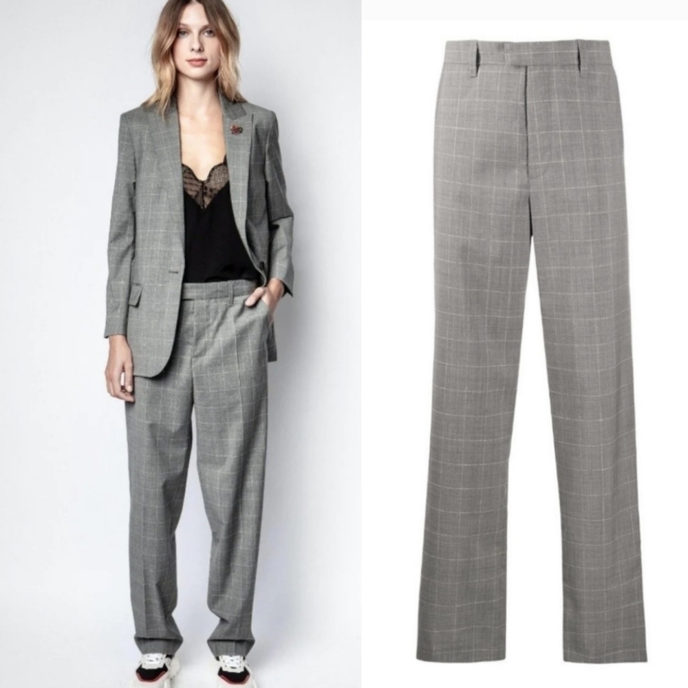 New Zadig & Voltaire Peter Check Wool/Silk Blend Suit Pants NWT Size 42 FR/XL US